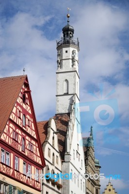 Old Clock Tower In Rothenburg Stock Photo