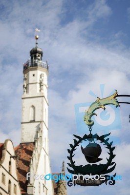 Old Clock Tower In Rothenburg Stock Photo