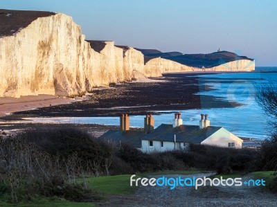 Old Coastguard Cottages At Seaford Head Stock Photo