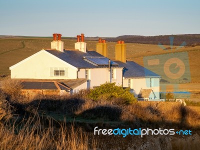 Old Coastguard Cottages At Seaford Head Stock Photo