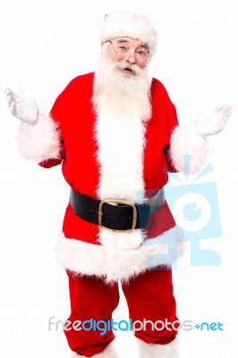 Old Happy Santa Posing Over White Stock Photo