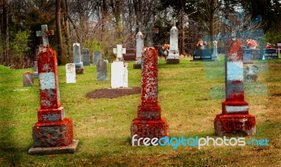 Old Headstones In Graveyard Stock Photo