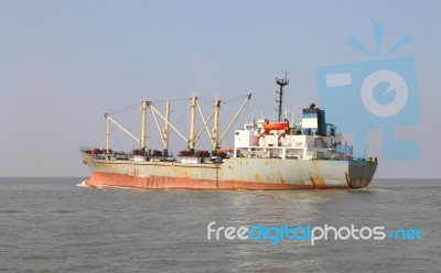 Old Industrial Product Ship Head To Wide Sea Stock Photo