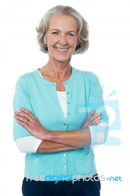 Old Lady In Casual Wear Posing Confidently Stock Photo