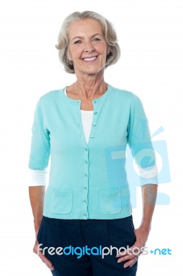 Old Lady Posing Casually, Full Length Portrait Stock Photo