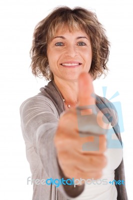 Old Lady Showing Thumbs Up Stock Photo