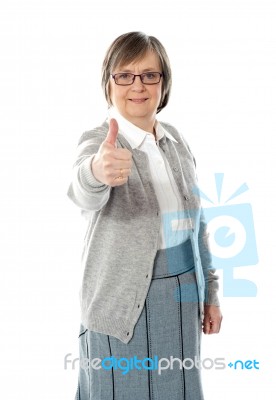 Old Lady Showing Thumbs Up Gesture Stock Photo