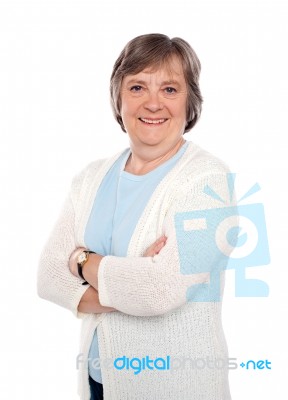 Old Lady With Crossed Arms Stock Photo