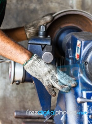 Old Lathe In Workshop Stock Photo