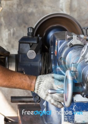 Old Lathe In Workshop Stock Photo