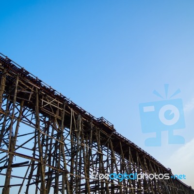 Old Long Wooden Bridge Stock Photo