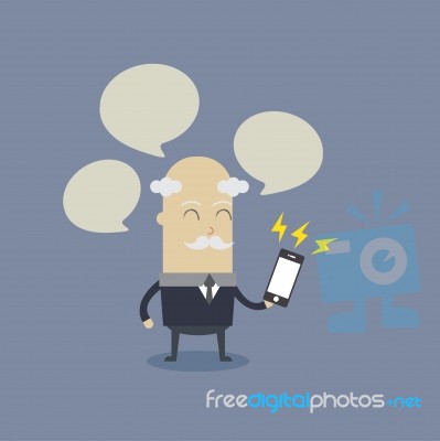 Old Man Play Smartphone Stock Image