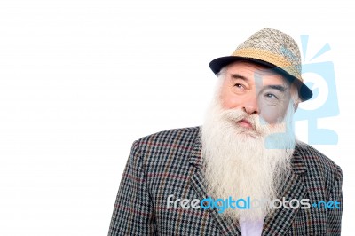 Old Man With Hat, Looking Up Stock Photo