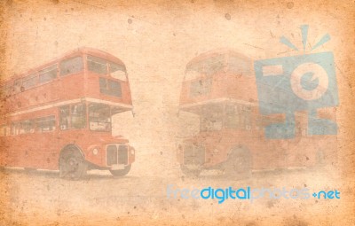 Old Paper London Bus, London, Uk. Added Paper Texture Stock Photo