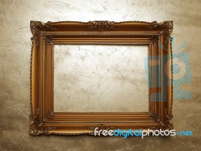 Old Picture Frame On Gold Wall Stock Photo