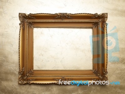 Old Picture Frame On Gold Wall Stock Photo