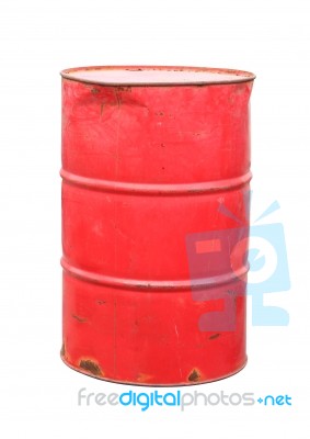 Old Red Barrel On White Background Stock Photo