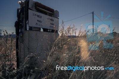 Old Rustic Fuel Pump In The Countryside Stock Photo