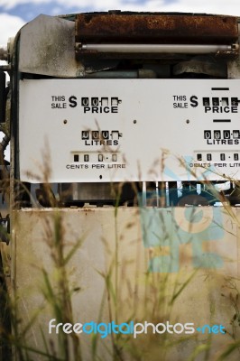 Old Rustic Fuel Pump In The Countryside Stock Photo