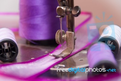 Old Sewing Machine And Sewing Elements Stock Photo