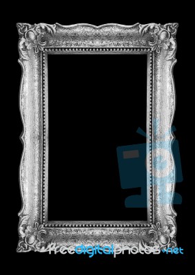 Old Silver Picture Frame On Black Background Stock Photo