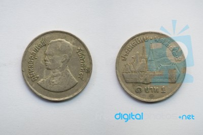 Old Thai Coin On White Background Stock Photo