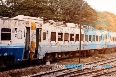 Old Train On Tracks Stock Photo