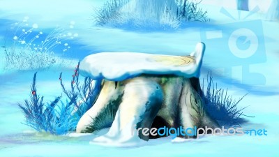 Old Tree Stump Covered With Snow Stock Image