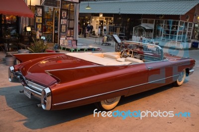 Old Vintage Brown Car At Night Market, Srinakarin Road Stock Photo