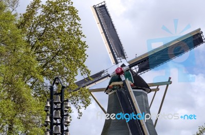 Old Windmill In Keukenhof, Lisse Stock Photo