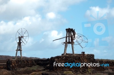 Old Windmills On Lanzarote Stock Photo