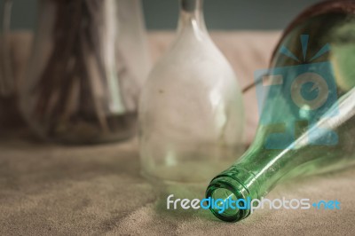 Old Wine Bottles On A Background Stock Photo