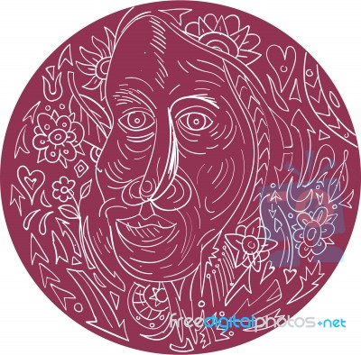 Old Woman Face Circle Mandala Stock Image