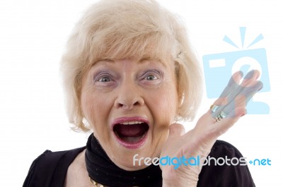 Old Woman Shouting Stock Photo