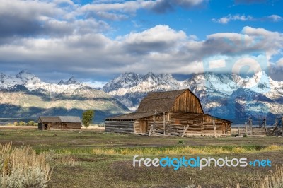 Old Wooden Barn In Wyoming Stock Photo