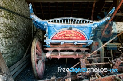 Old Wooden Cart In A Barn At St Fagans National History Museum Stock Photo