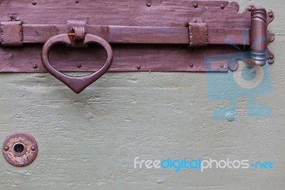 Old Wooden Door Bolt Handle Stock Photo