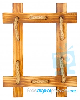 Old Wooden Frame With Rope Stock Photo