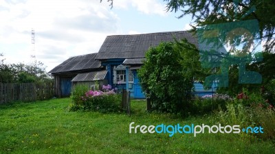 Old Wooden House In Russia Countryside Stock Photo