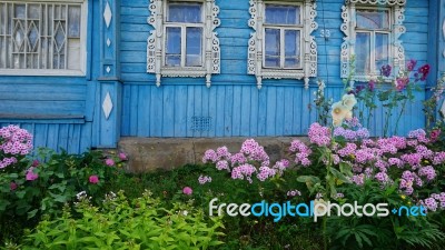 Old Wooden House In Russia Countryside Stock Photo