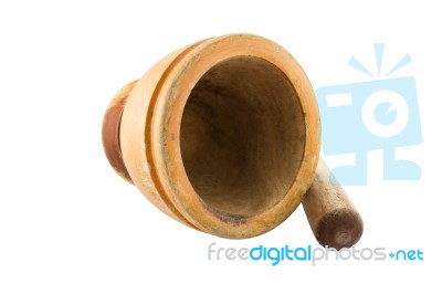 Old Wooden Mortar And Pestle Stock Photo