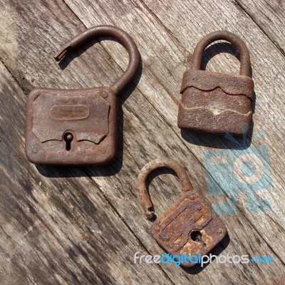 Old Wooden Padlocks Stock Photo