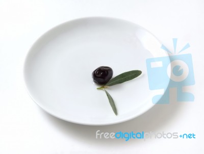 Olive In Plate Stock Photo