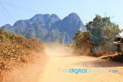 On A Rural Road ,vang Vieng ,laos Stock Photo