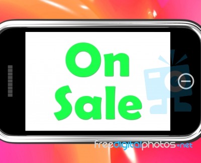 On Sale Phone Shows Promotional Savings Or Discounts Stock Image