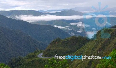 On The Road Through The Andes. The Photo Is Taken Near Small Tow… Stock Photo