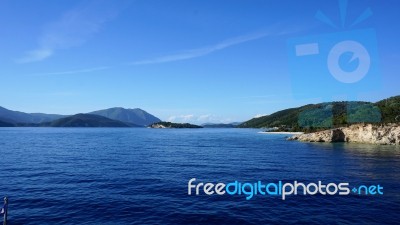 On The Way To The Biggest Island Of Kefalonia Ionian Islands Group, Greece Stock Photo