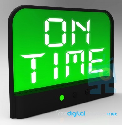 On Time Clock Means Punctual And Not Late Stock Image