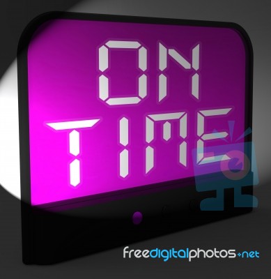 On Time Digital Clock Means Punctual And Not Late Stock Image