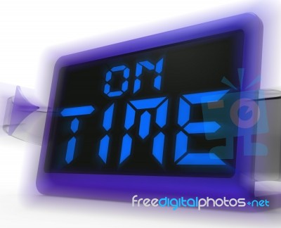 On Time Digital Clock Shows Punctual And Reliable Stock Image